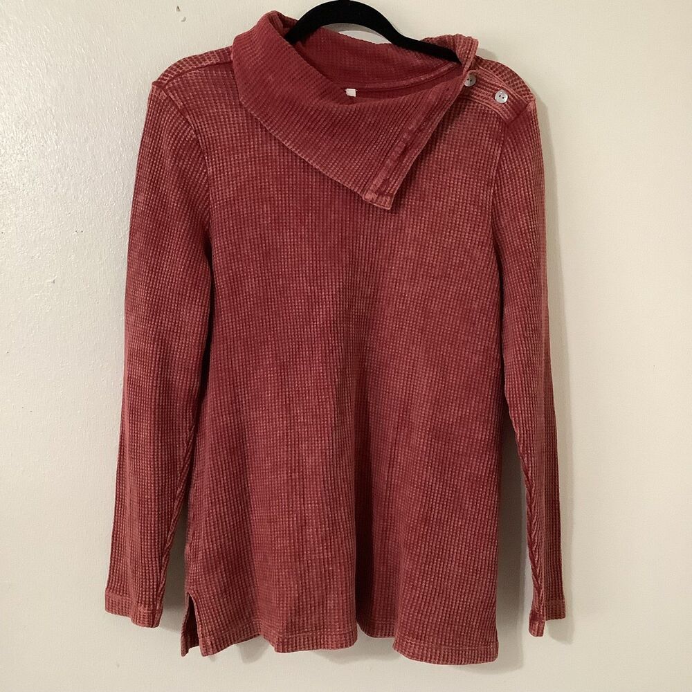 Red Autumn Fall‎ Casual Waffle Knit Cozycore Comfy Slouchy Long Sleeve Top M